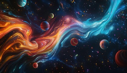Wall Mural - abstract space scene with planets and stars
