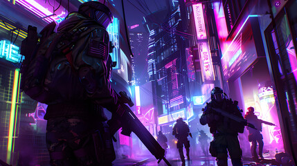 Futuristic soldiers equipped with advanced technology tracking down renegade artificial intelligence in cyberspace.