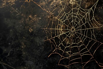 Golden Spiderweb on a Dark Background