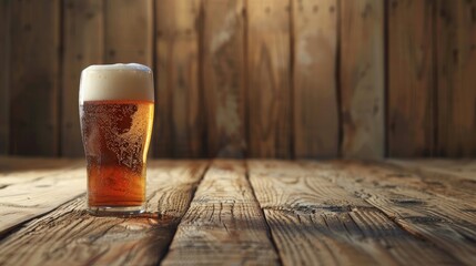 Poster - Background with wooden surface and beer glass with empty space