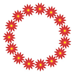 Sticker - round frame made of red with yellow flowers against white