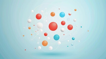 Molecular modeling, AI in pharmaceuticals, flat design illustration