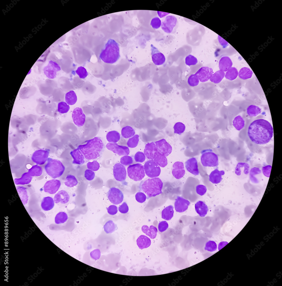 Bone marrow study smear picture of Acute Myeloid Leukemia, Blast cell ...