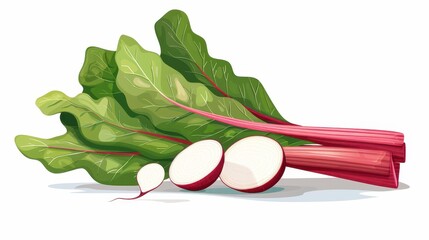 Wall Mural - Unique graphie illustrations of rhubarb and fresh vegetables, showcasing vibrant colors and details against a clean white background.