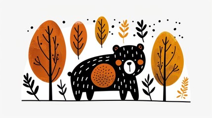 Poster - A colorful graphic illustration of a bear, crafted in a minimal linocut style, adds a playful touch to any space.