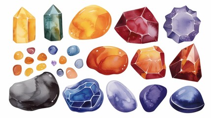 Canvas Print - Vibrant watercolor illustrations of gems and crystals, perfect for jewelry designs and fashion prints. Delight in these unique beads