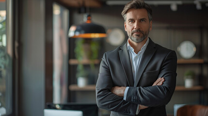 Wall Mural - Portrait of a confident businessman in a modern office