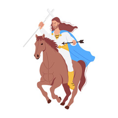 Sticker - Jesus horse ride illustration in flat style 

