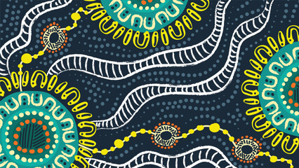 Wall Mural - Vector-based artwork influenced by Aboriginal dot art traditions