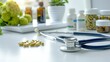 © Anan - Healthy Innovative Herbal Functional Medicine A doctor's desk with natural supplements and a stethoscope