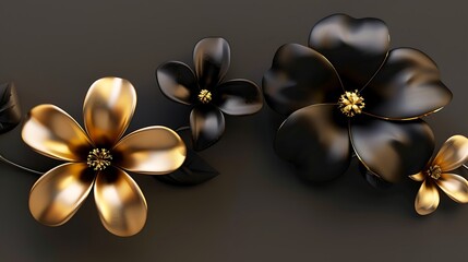 Wall Mural - 3d flowers with shiny black and gold color