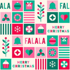 Wall Mural - Geometric cute elements with grid pattern design for christmas and new year celebration.