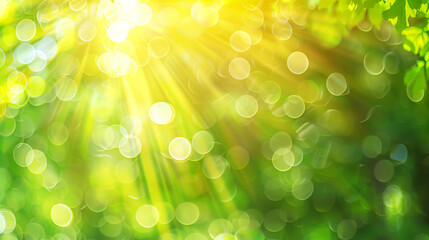 Wall Mural - Abstract blurred spring or summer nature background with bokeh, green and yellow colors.
