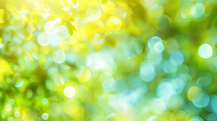 Wall Mural - Abstract blurred spring or summer nature background with bokeh, green and yellow colors.