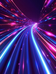 Canvas Print - Futuristic abstract background with neon lines and blue speed lines.