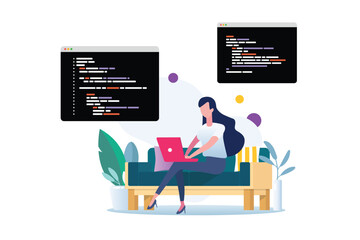 freelancer writing code on laptop
