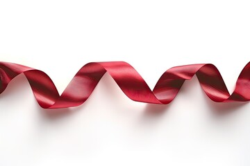 Wall Mural - Red wavy ribbon for holiday decoration on white background.