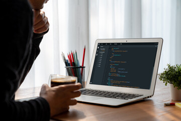 Software development programming on computer screen for modish application and program coding
