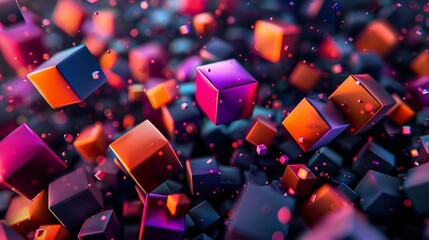 Wall Mural - Colorful Cubes Falling On Black Background