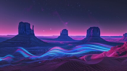 Sticker - Monument Valley Night Sky with Neon Lights