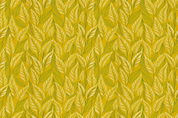 Canvas Print - Seamless pattern of autumn leaves on a yellow background in light colors