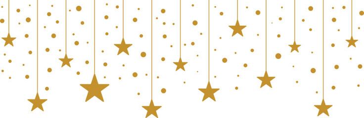 Gold star header flat vector illustration, festive backgorund clip art element, holiday card header