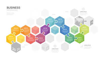 Infographic hexagon diagram 12 processes steps template for business, presentation vector infographics.