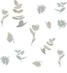 Wall Mural - Watercolor flowers with eucalyptus leaves romantic pattern