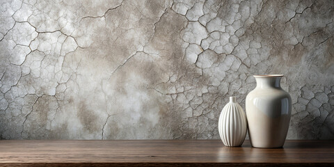 Wall Mural - gray wall, craquelure, plaster, two white vases