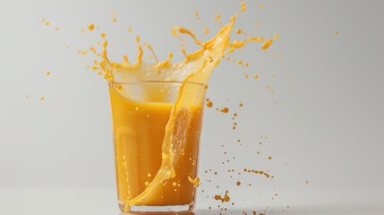 orange smoothie in glass splashing on white background,generative ai