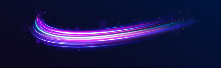 Wall Mural - dynamic composition of bright lines forming lights track of speed movement, futuristic dark backgrou