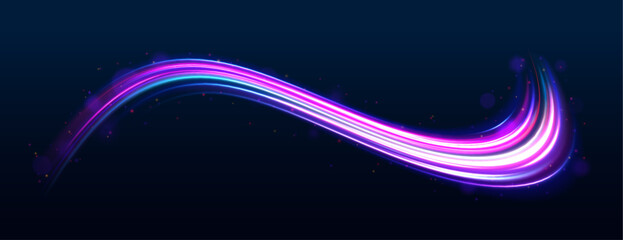 Wall Mural - dynamic composition of bright lines forming lights track of speed movement, futuristic dark backgrou