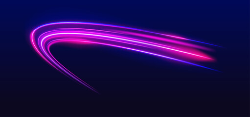 Leinwandbilder - Dynamic composition of bright lines forming lights track of speed movement, futuristic dark background with neon glow, graphic design element. 