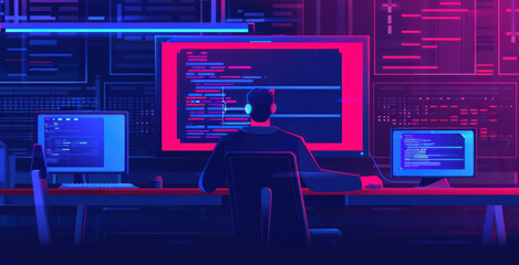 Code Issue Style Software Concept A modern software development lab with programmers debugging code and holographic displays of complex algorithms
