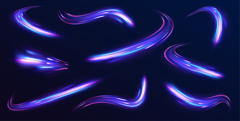 Wall Mural - magic neon smooth glowing track lines, blurry bright long exposure car trail of dynamic speed city r