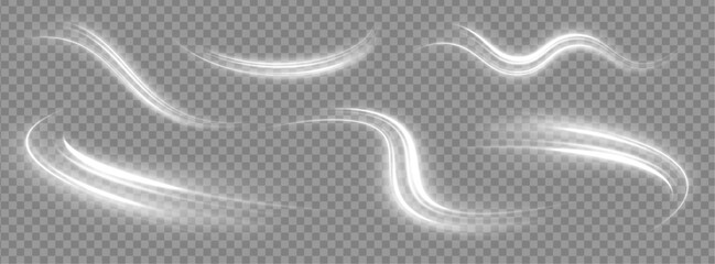 Fototapete - A large set of low-poly designs made of thin lines in the form of branches, spirals and arcs. Luminous white lines of speed. Twist white line.