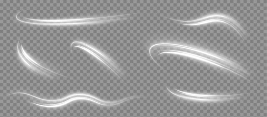 Aufkleber - A large set of low-poly designs made of thin lines in the form of branches, spirals and arcs. Luminous white lines of speed. Twist white line.