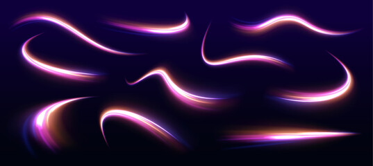 Poster - Speed connection vector background. A large set of low-poly designs made of thin lines in the form of branches, spirals and arcs. Long exposure of motorways as speed. 