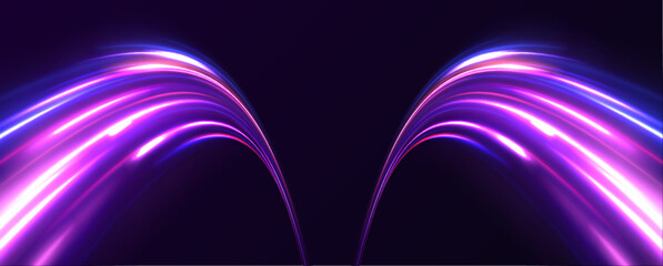 Wall Mural - vector speed of light in space on dark background. abstract background in blue, yellow and orange ne