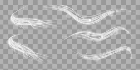 Poster - Set of white light bright lines in the form of a covenant. White blur trail wave,wavy silver line of light speed. 