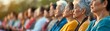 © Pnitha - Group of multi-ethnic people meditating in park, middle aged woman with grey hair leading the group, golden hour light, people wearing yoga and sports shoes