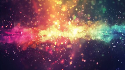 Vibrant abstract background with colorful bokeh effect, evoking a dreamy atmosphere. Magical blend of blurred lights, perfect for festive designs. Energetic backdrop ignites imagination