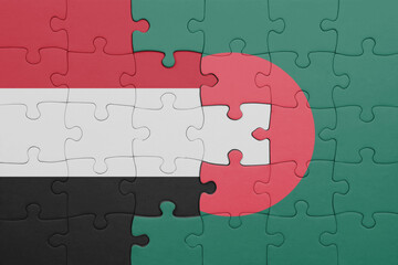 Wall Mural - puzzle with the colourful national flag of yemen and flag of bangladesh .