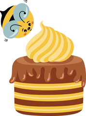 Poster - Cute bee with tasty honey cake