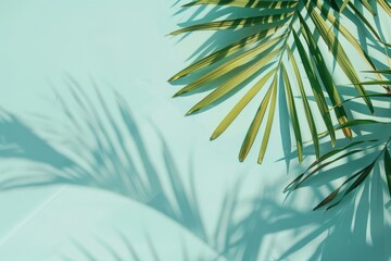 Wall Mural - Tropical Palm Leaves on Aqua Background - Nature-Inspired Minimalist Design for Wall Art, Posters, and Graphics