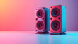 © lichichu - Neon Beats: Modern speakers pulse with vibrant energy, set against a backdrop of electrifying color, listen music background, music content cover banner