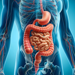 Wall Mural - Human digestive system anatomy on blue color background