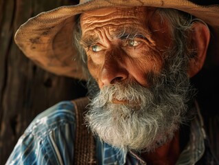 Wall Mural - A close-up shot of a person's head and shoulders, wearing a hat