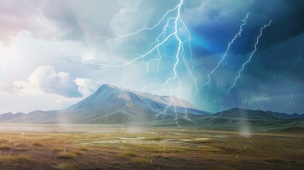 Poster - Thunderstorm Over Mountain Landscape