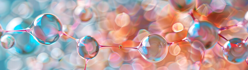 Wall Mural - An intricate web of translucent, color-tinted bubbles interconnected by fine threads, each bubble containing a miniature scene of creative breakthroughs across various fields, from art to technology.